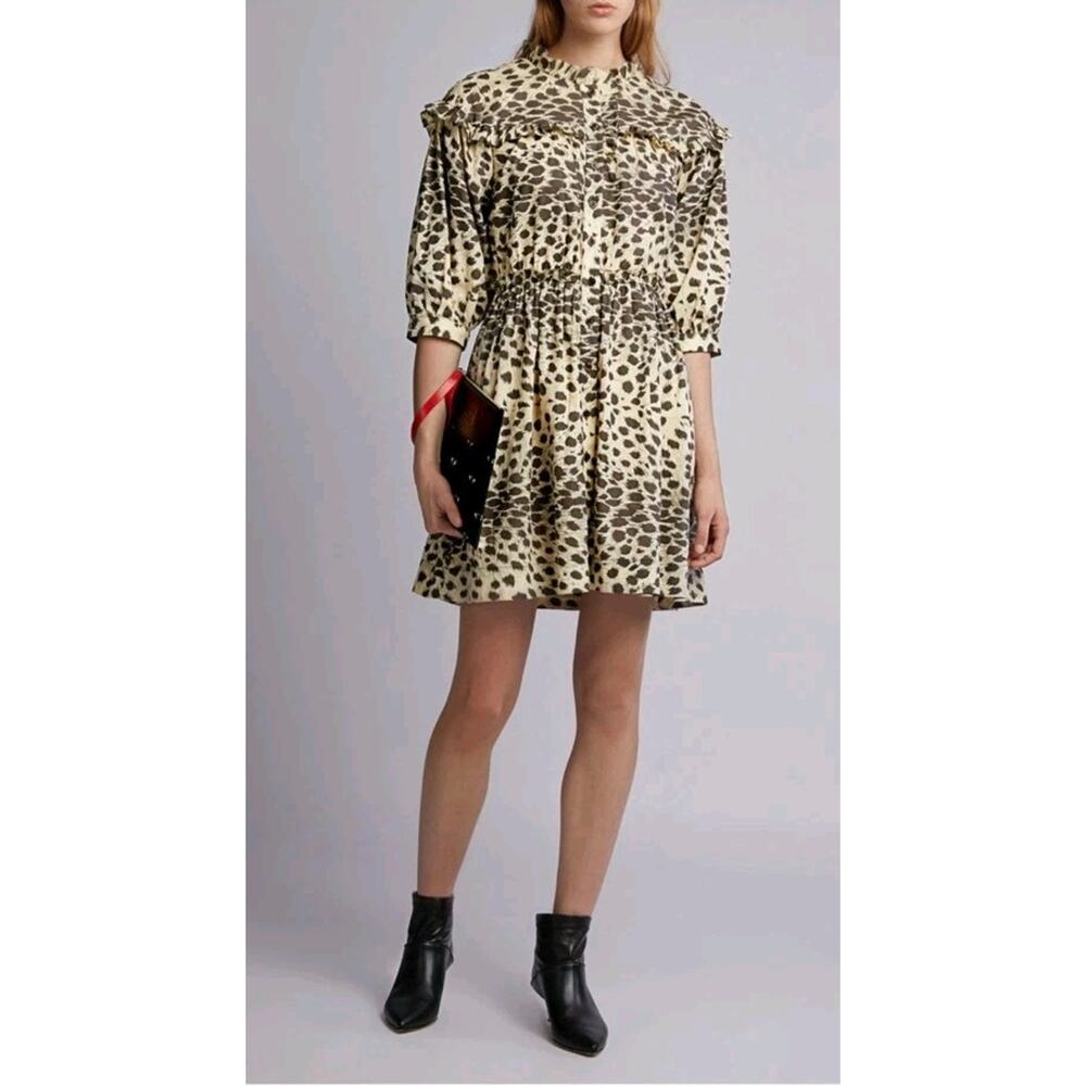 Sea New York Leo Leopard Ruffled Mini Button Up Dress Size 0 Coquette Feminine
